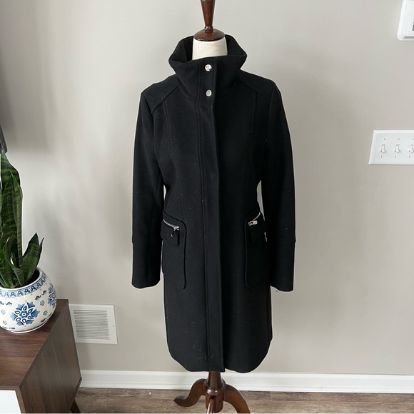 H&M Wool Funnel Neck Mid-Length Fitted Classic Coat with Silver Hardware - Picture 5 of 10